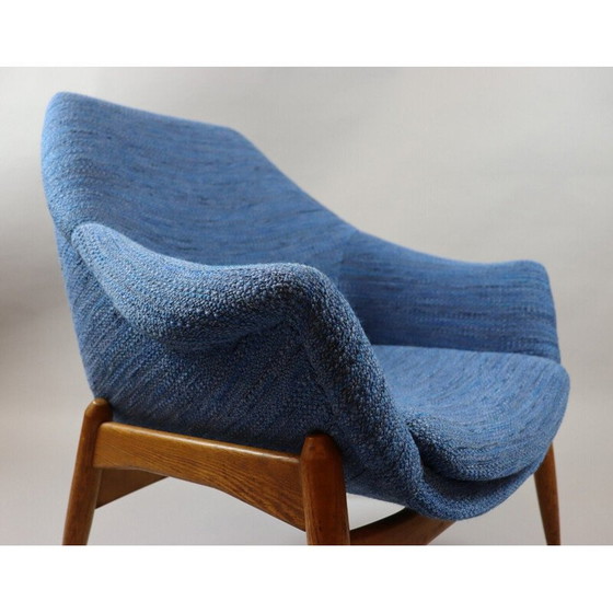 Image 1 of Paar vintage fauteuils in blauwe stof van Julia Gaubek, Hongarije 1950