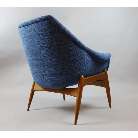 Image 1 of Paar vintage fauteuils in blauwe stof van Julia Gaubek, Hongarije 1950