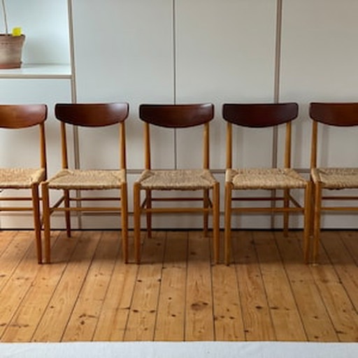 5x jaren 50 Deense rotan eetkamerstoelen