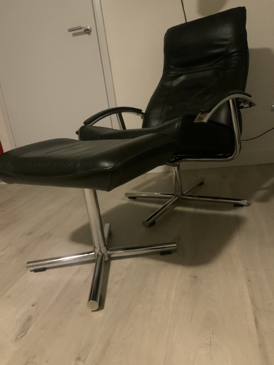 Image 1 of Verstelbare Fauteuil Met Hocker Leder Kleur; Zwart