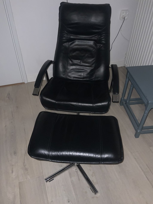 Verstelbare Fauteuil Met Hocker Leder Kleur; Zwart