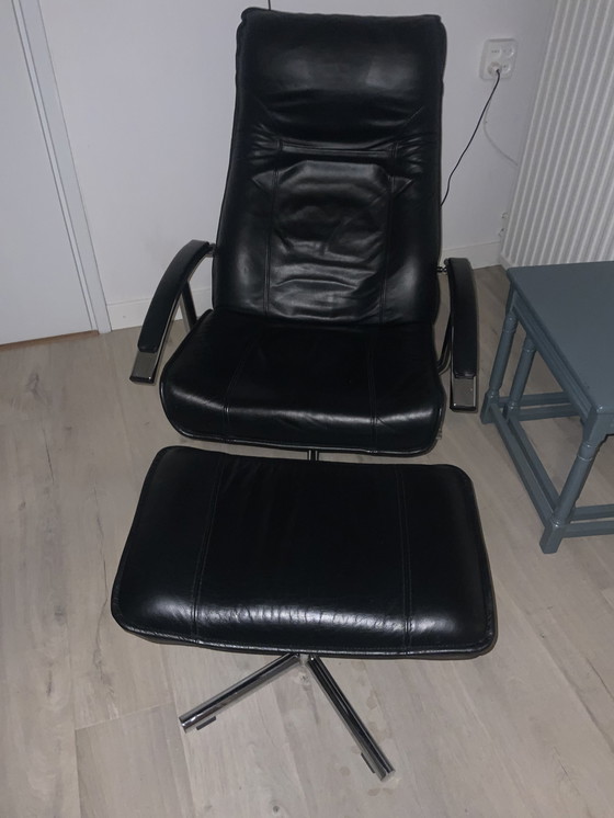 Image 1 of Verstelbare Fauteuil Met Hocker Leder Kleur; Zwart