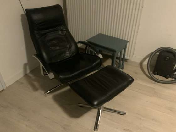 Image 1 of Verstelbare Fauteuil Met Hocker Leder Kleur; Zwart