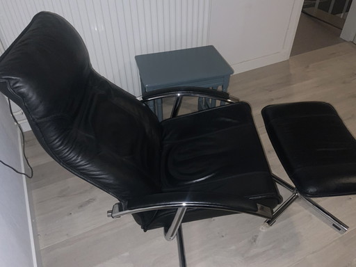 Verstelbare Fauteuil Met Hocker Leder Kleur; Zwart