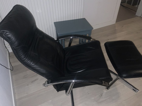 Image 1 of Verstelbare Fauteuil Met Hocker Leder Kleur; Zwart