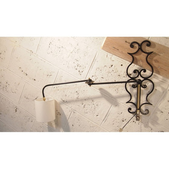 Image 1 of Vintage wandlamp van messing en ijzer voor Lunel, Frankrijk 1950