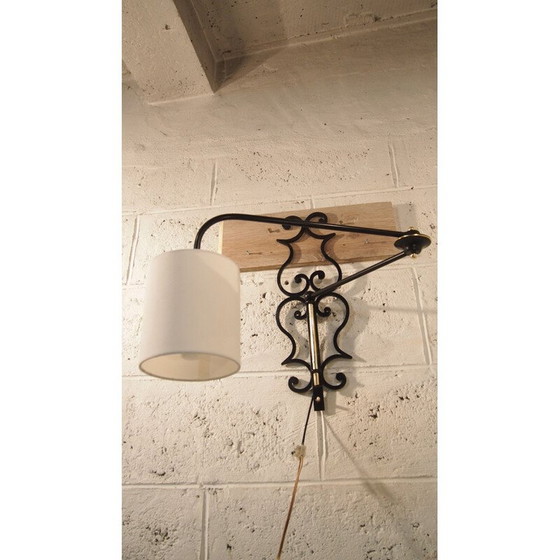 Image 1 of Vintage wandlamp van messing en ijzer voor Lunel, Frankrijk 1950