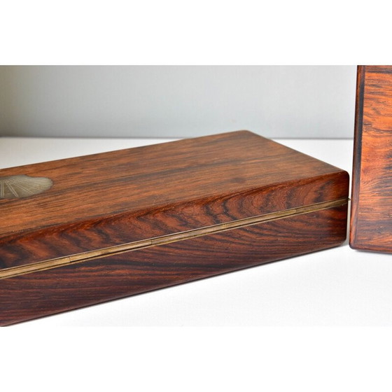 Image 1 of Paar vintage moderne houten kistjes met sterling inleg, Denemarken 1960