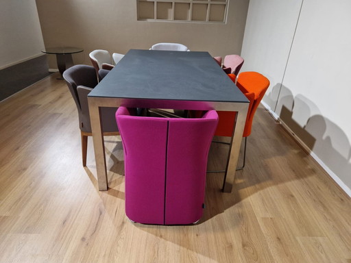 6x NIEUWE Montis Lotus Eetkamerstoelen Multicolor Leder Stof Hout 