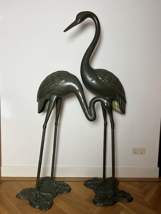 Image 1 of Vintage groen messing vogels Xxl