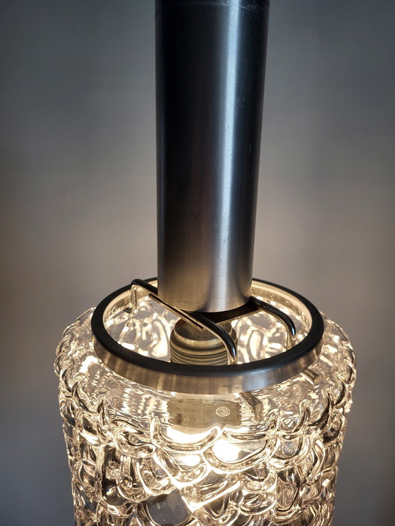 Image 1 of Vintage Ufo Hanglamp Mat Zwart, Glazen Kapje, Chrome Afwerking, Jaren 50