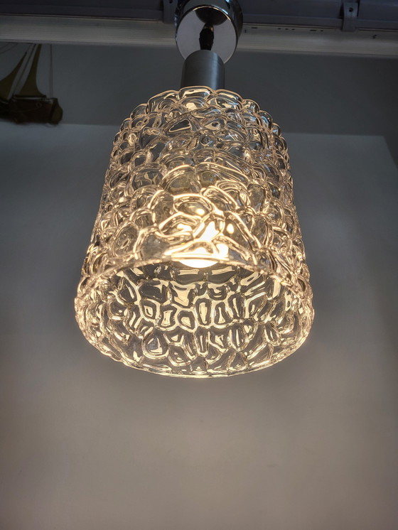 Image 1 of Vintage Ufo Hanglamp Mat Zwart, Glazen Kapje, Chrome Afwerking, Jaren 50