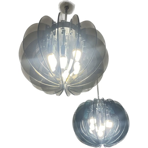 Paar vintage italiaanse rookglas hanglampen, 1970