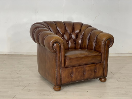 Chesterfield fauteuil vintage leren fauteuil