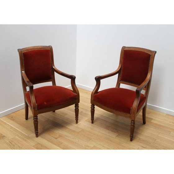 Image 1 of Paar vintage fauteuils in hout en fluweel