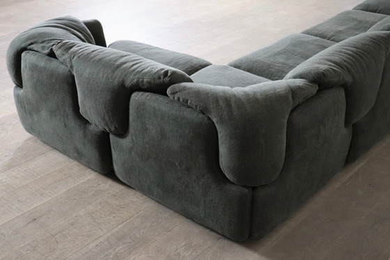 Image 1 of Confidential Sofa van Alberto Rosselli voor Saporiti in groen linnen, Italië 1970S