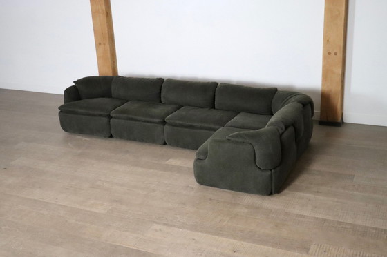 Image 1 of Confidential Sofa van Alberto Rosselli voor Saporiti in groen linnen, Italië 1970S