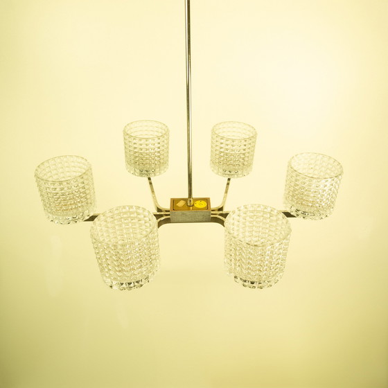 Image 1 of Zes-lichts kroonluchter van Kaiser Leuchten, chroom, glas, 1960