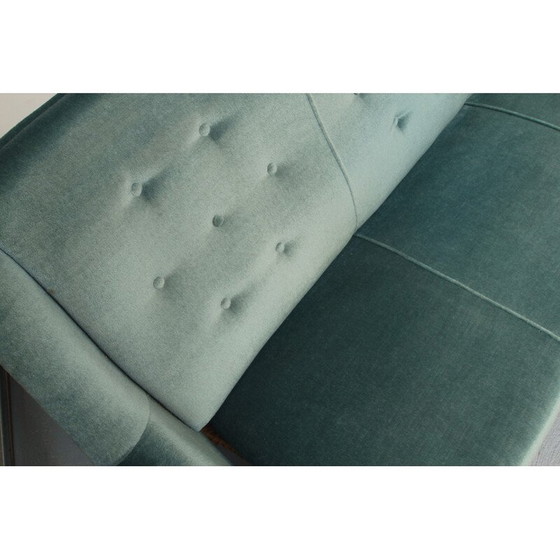 Image 1 of Vintage bank in blauw fluweel, jaren 1950