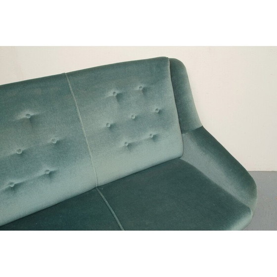 Image 1 of Vintage bank in blauw fluweel, jaren 1950