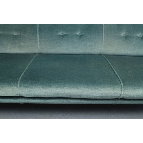 Image 1 of Vintage bank in blauw fluweel, jaren 1950