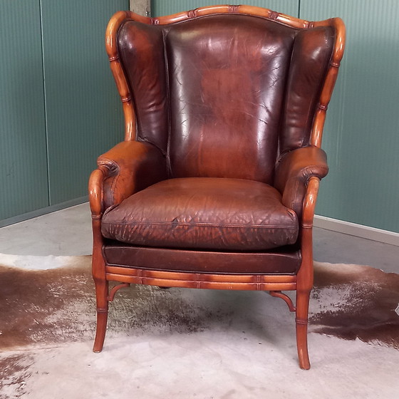 Image 1 of Faux Bamboo Met Leer - Giorgetti Fauteuil