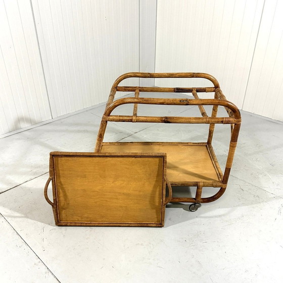 Image 1 of Rotan Trolley Met Dienblad 1950'S
