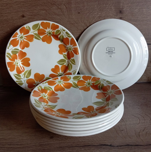 8 Pop Vintage 70 dessertborden, Digoin Sarreguemines - Frankrijk