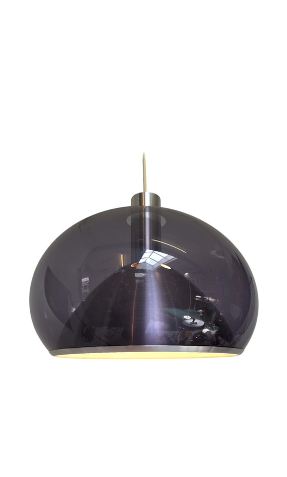 Image 1 of Paddenstoel hanglamp - Nederlands ontwerp, space age - Grijs/blauw, gerookt Acryl met metalen insert