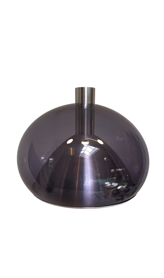 Image 1 of Paddenstoel hanglamp - Nederlands ontwerp, space age - Grijs/blauw, gerookt Acryl met metalen insert