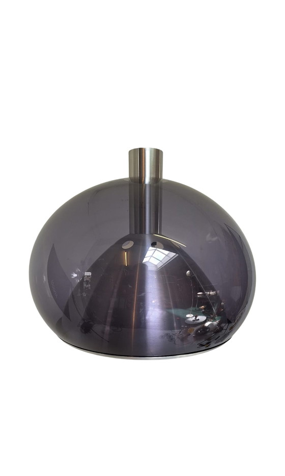 Image 1 of Paddenstoel hanglamp - Nederlands ontwerp, space age - Grijs/blauw, gerookt Acryl met metalen insert