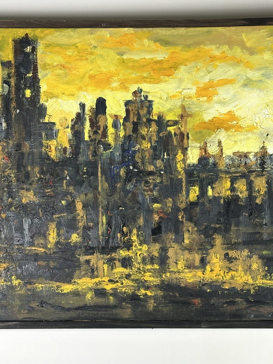 Image 1 of Schilderij/Olie op Canvas "Zonsondergang boven Parijs" Hipolito Jimenez 95X63Cm