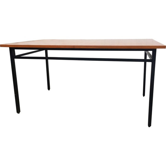 Image 1 of Vintage metalen en houten tafel van Marcel Gascoin voor Alvéole, 1950