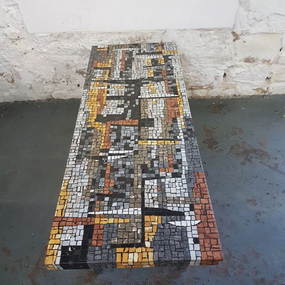 Image 1 of Vintage terrazzo, houten en stalen salontafel, 1960