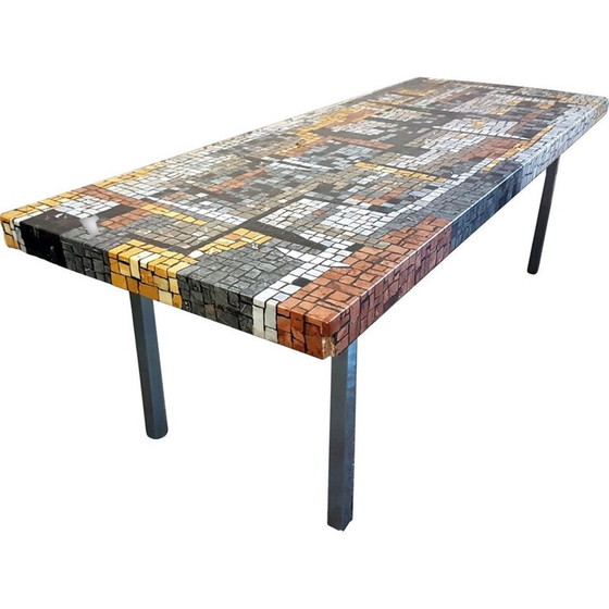 Image 1 of Vintage terrazzo, houten en stalen salontafel, 1960