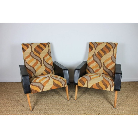 Image 1 of Paar vintage fauteuils in skai en stof, 1970