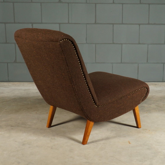 Image 1 of Vintage Lage Loungefauteuil – Bruin Stof – Jaren 60