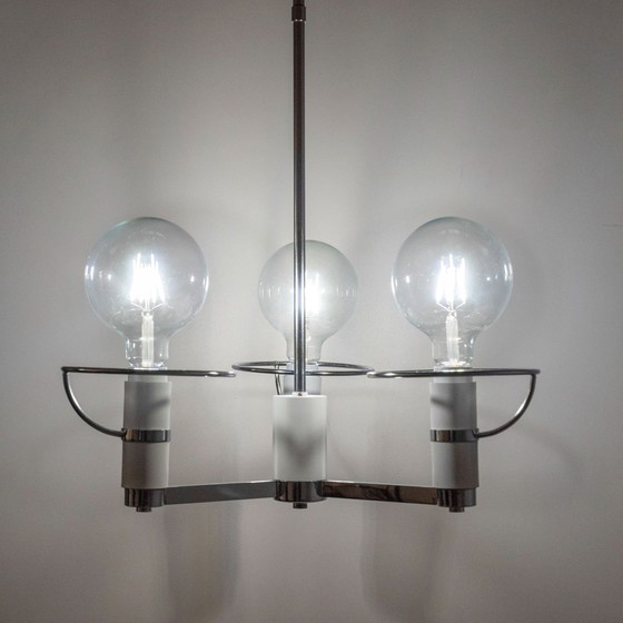 Image 1 of 1x Space Age kroonluchter met drie lampen verchroomd, Italië 1970