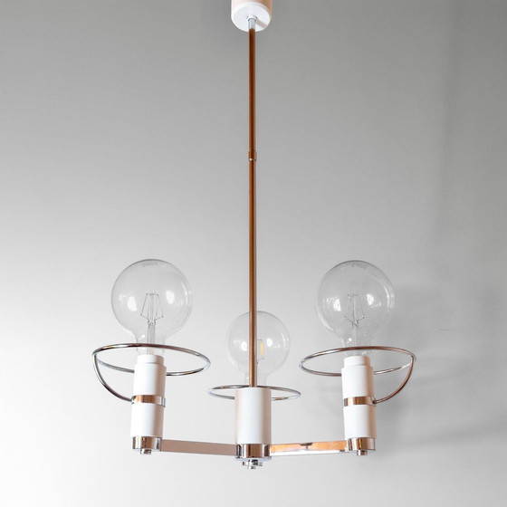 Image 1 of 1x Space Age kroonluchter met drie lampen verchroomd, Italië 1970