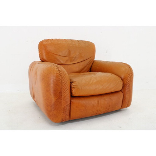 Vintage fauteuil in cognac leer, Italië 1970