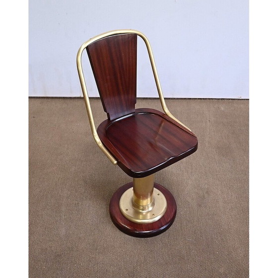 Image 1 of Set van 6 vintage mahoniehouten en messing lijnstoelen, Engeland