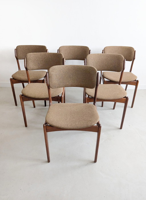 Set van 6 'Model 49' eetkamerstoelen door Erik Buck voor Oddense Maskinsnedkeri 1960'S