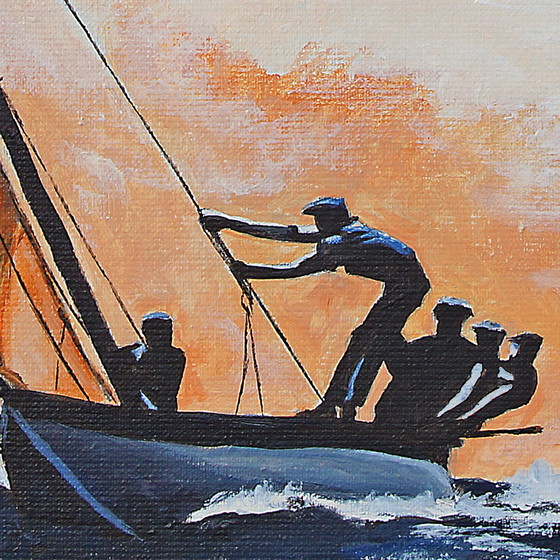 Image 1 of Roland Henrion Azoren walvisvangst skiff onder zeil