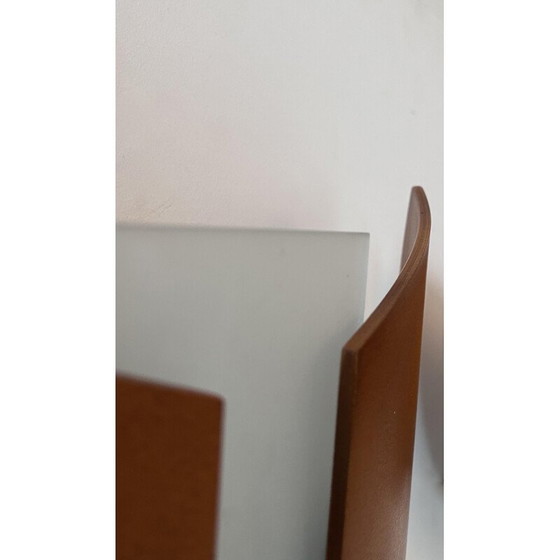 Image 1 of Paar vintage wandlampen in thermogevormd hout en gezandstraald glas, Frankrijk 1980