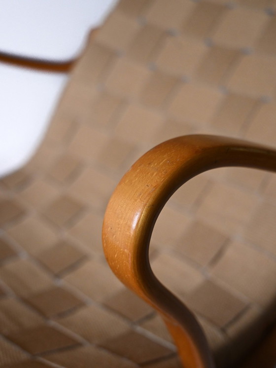 Image 1 of Vintage 'Pernilla' stoel en Ottoman van Bruno Mathsson, 1960S Scandinavisch ontwerp, gebogen hout en geweven zitting