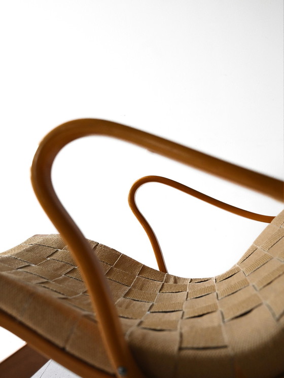 Image 1 of Vintage 'Pernilla' stoel en Ottoman van Bruno Mathsson, 1960S Scandinavisch ontwerp, gebogen hout en geweven zitting