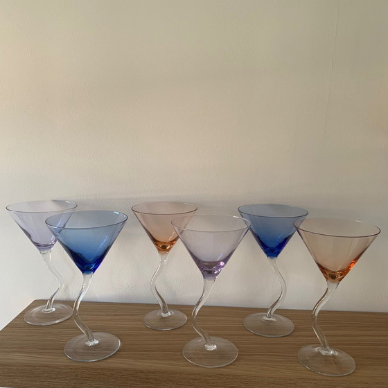 Image 1 of Set van 6 veelkleurige dansende cocktailglazen, 1990