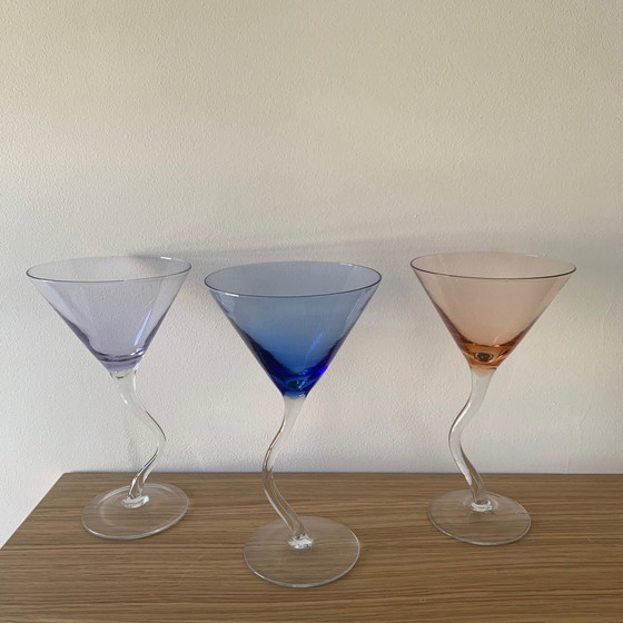 Image 1 of Set van 6 veelkleurige dansende cocktailglazen, 1990