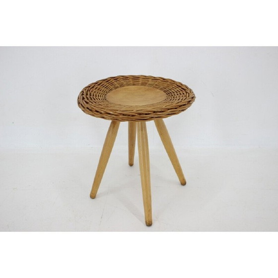 Image 1 of Vintage beukenhouten en rotan bijzettafel van Uluv, Tsjecho-Slowakije 1970