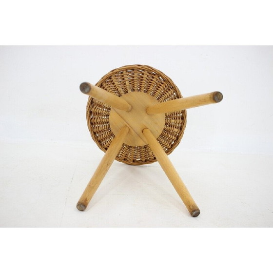 Image 1 of Vintage beukenhouten en rotan bijzettafel van Uluv, Tsjecho-Slowakije 1970